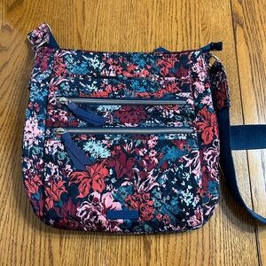 Vera Bradley Performance Twill Triple Zip Crossbody Cabbage Rose Cabernet